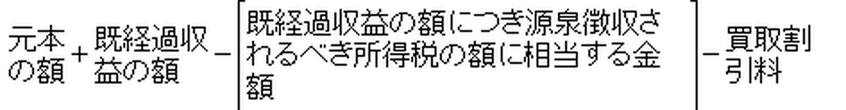 元本の額＋既経過収益の額-（既経過収益の額につき源泉徴収されるべき所得税の額に相当する金額）-買取割引料